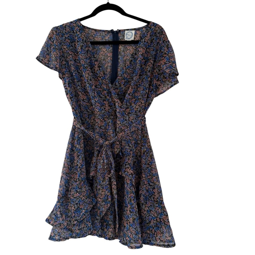 Francesca's Collections Blue Red Ruffled Wrap Sundress